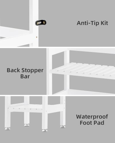 SMIBUY Over The Toilet Storage with Drawers, Large Bathroom Space Saver Organizer Rack, Freestanding Behind Toilet Stand with 6-Tier Shelf and Waterproof Feet Pad for Restroom, Laundry (White) - color: White