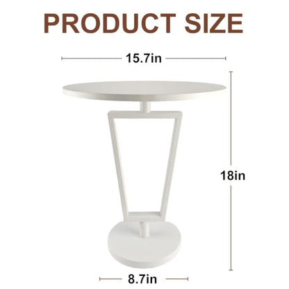 Lightdot White Round Side Table Modern End Table for Small Space Heavy Duty Metal Base Accent Table Nightstand for Living Room Bedroom Coffee-Easy Assemble - color: White-t