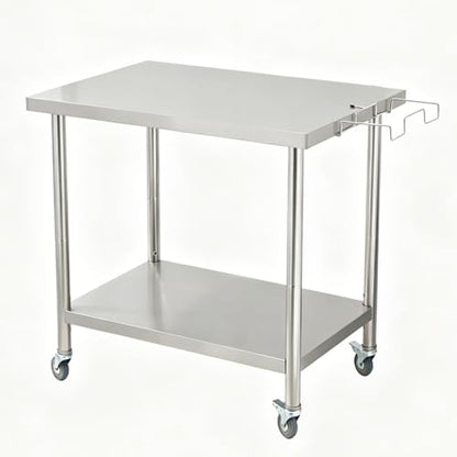 Garvee Stainless Steel Straight Edge Work Table 48 inch Double Layer with Casters & Garbage Shelf, Heavy Duty Commercial Prep Table, 0.7mm Thick - size: 48*24*35 inch - with casters + trash rack