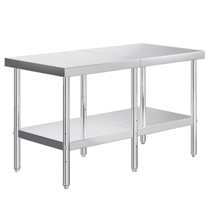 Jocisland 30" x 60" Stainless Steel Table for Prep & Work, Food-Grade Stainless Steel Adjustable Under Shelf and Feet, for Commercial Kitchen, Restaurant, Hotel and Garage - size: 30x60 in, style: Table