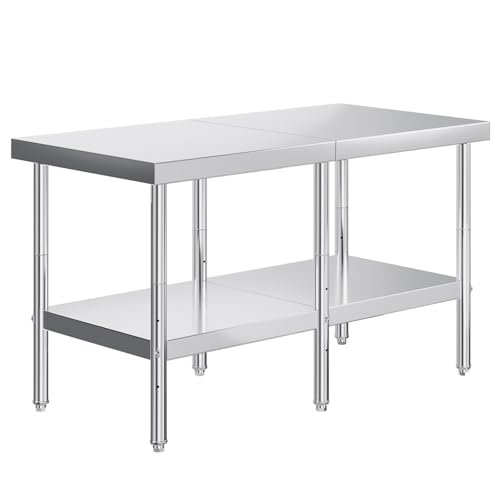 Jocisland 30" x 60" Stainless Steel Table for Prep & Work, Food-Grade Stainless Steel Adjustable Under Shelf and Feet, for Commercial Kitchen, Restaurant, Hotel and Garage - size: 30x60 in, style: Table