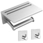 Toilet Paper Holder with Shelf and 2 Towel Hooks - Self Adhesive Toilet Paper Storage - Tissue Roll Holder with Phone Shelf - Wall Mount Toilet Roll Bathroom Organizer - Brushed Nickel - color: Brushed Nickel - 2 Hooks