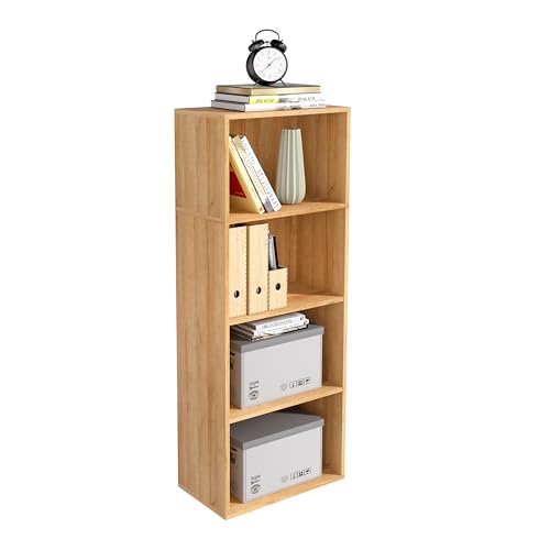 Wooden 4 Cube Storage Organizer, 4 Tier Tall Modern Bookshelf Freestanding Storage Display Organizer, Versatile Cubes Shelf and Cubby Unit for Living Room, Bedroom, Home Office 15.7inch - color: Oak, size: 4 Cube-W(15.7inch)