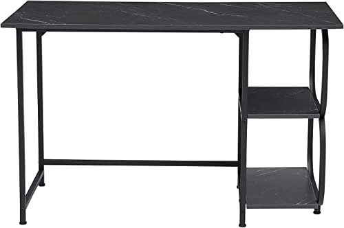 Anivia Gaming Computer Desk, Small Home Office Desk with 2 Storage Shelves, 47" Writing Desks Industrial Simple Style Wood Table Metal Frame for PC Laptop Notebook（Black） (47-B) - color: Black Marbling