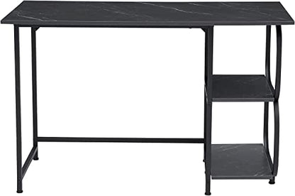 Anivia Gaming Computer Desk, Small Home Office Desk with 2 Storage Shelves, 47" Writing Desks Industrial Simple Style Wood Table Metal Frame for PC Laptop Notebook（Black） (47-B) - color: Black Marbling