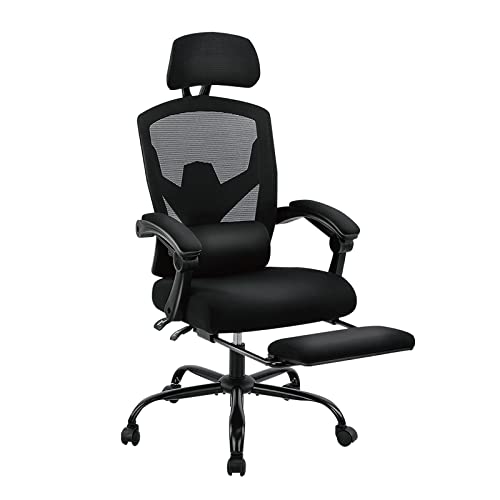 Sweetcrispy Office Computer Desk Chair, Ergonomic High-Back Mesh Rolling Work Swivel Chairs with Wheels, Comfortable Lumbar Support, Comfy Arms for Home, Bedroom, Study, Student, Black - color: Black