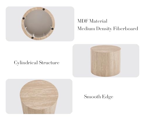 EALSON Nesting Coffee Tables Set of 2 Farmhouse Small Round End Tables Modern Circle Side Table Drum Table for Living Room/Small Spaces/Bedroom/Balcony, No Assembly, Travertine - color: Travertine