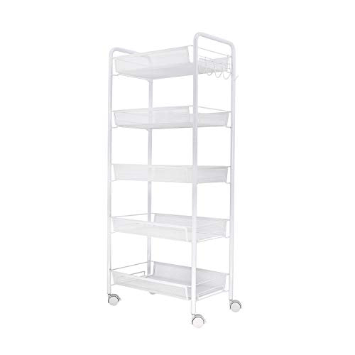 JANE EYRE 5-Tier Rolling Utility Storage Rack Cart on Wheels, Trolley Craft cart, Multi-Purpose Organizer Shelf, White - color: White, size: 5 Tier