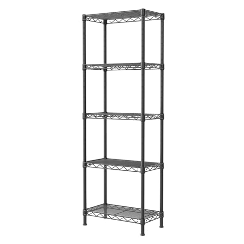 SINGAYE Metal Shelves Wire Shelving Storage Standing Adjustable Shelf Unit | 5 Tier Mesh Units Shelf for Kitchen Laundry Bathroom Closet Organizers Pantry Narrow Home Rack 10" D x 16" W x 55" H Black - color: Black, size: 5 Tier 10"Dx16"Wx55"H