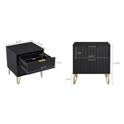 BROVAVE Sturdy Metal Legs Small Nightstand, Modern Nightstand with Textured Drawers, Storage Cabinet for Indoor use, Black - color: Black