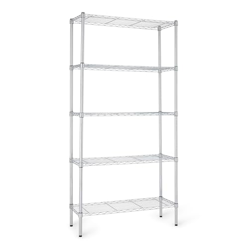 Amazon Basics 5-Shelf Adjustable Heavy Duty Steel Wire Rack, Space Saving Storage Shelving Organizer for Kitchen, Garage, No-Tool Assembly, 350 lbs Weight Capacity, 36" x 14" x 72", Chrome - color: Chrome, size: 36" L x 14" W x 72" H, style: 5 -Shelf