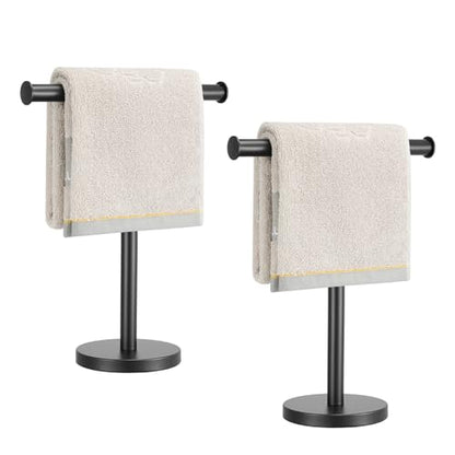 Hand Towel Holder, 2 Pack T-Shape Towel Holder Stand, Black | Weighted Stainless Steel Base Helps Prevent Tipping While The Open T-Shape Keeps Towels Dry on Bathroom Countertops - color: T-black-2 Pack