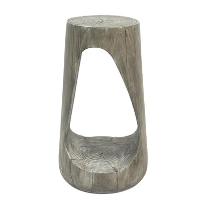 Hollow Tree Stump Accent Side Table, MgO Faux Wood Concrete End Table No Assembly Wabi Sabi Plant Stand Stool Indoor Covered Outdoor Gray - color: 1pcs-shape-a-gray