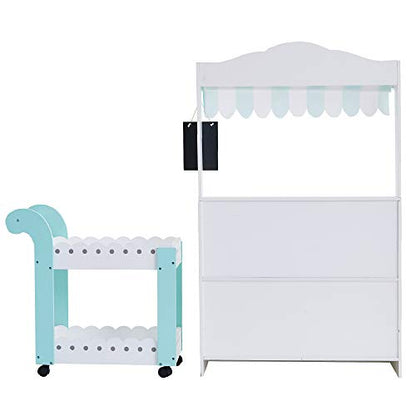 Teamson Kids My Dream Bakery Shop Dessert Stand and Rolling Pastry Cart Interactive Wooden Play Set with 18 Pretend Baked Goods, White and Mint Green with Gray Polka Dot Accents - style: Bakery Shop Dessert Stand