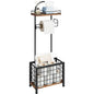 Toilet Paper Holder Stand, Freestanding Toilet Paper Holder with Shelf & Basket, Bathroom Tissue Organizer for Small Space, 3-Tier Storage for Bath Toilet Office Rustic Brown and Black TTS70BF