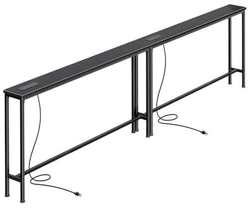 SUPERJARE 102.4 Inch Sofa Table with Power Outlets and USB-C Ports, 5.9 Inch Narrow Console Tables, Entryway Hallway Couch Tables with Storage, Behind Sofa, Small Spaces, Living Room, Black - color: Black, size: 5.9''D x 102.4''W x 29.7''H