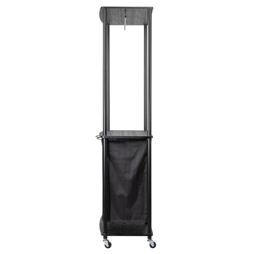 Household Essentials 3-Bag Laundry Center, Smooth Laminate Shelving, Sturdy Steel Frame - color: Black, size: 31.5"L x 17.3"W x 67.3"H