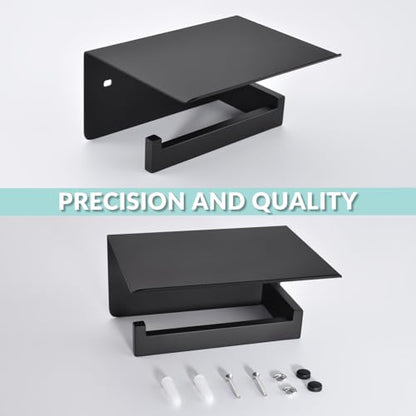 APLusee Matte Black Toilet Paper Holder with Shelf, Left Side 304 Stainless Steel Tissue Hanger, Wall Mounted - color: Matte Black