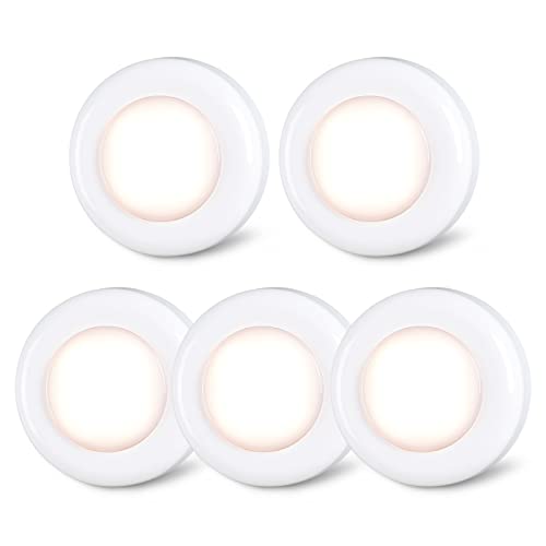 STAR-SPANGLED Push Tap Light, 2.8” Mini Night Touch LED Puck Lamp, Portable Under Cabinet Lighting AAA Battery Operated Powered, DIY Stick On Lights for Closet, Counter, Kitchen, Warm White, 5 Pack - color: Warm White