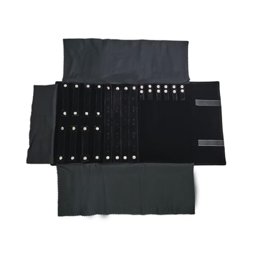 Velvet Travel Jewelry Case Roll Bag Organizer for Necklace Bracelet Earrings Ring (Black) (Black set) - color: Black Set