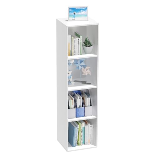 4 Tier Bookshelf, Freestanding Corner Storage Shelve Book Case for Narrow Space, 4 Cube Storage Organizer Small Bookcase for Home Office Living Room (White, 4 Cube) - color: White, size: 4-Cube