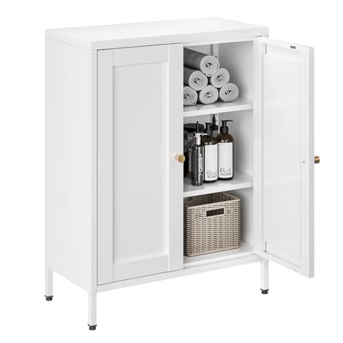 Bevivog Metal Bathroom Floor Storage Cabinet, Small Storage Sideboard with 2 Doors and 2 Adjustable Shelves, 12" Small Cabinets White Freestanding Locker for Entryway, Living Room, Hallway - color: White, size: 31.5"H x 23.6"W x 12"D