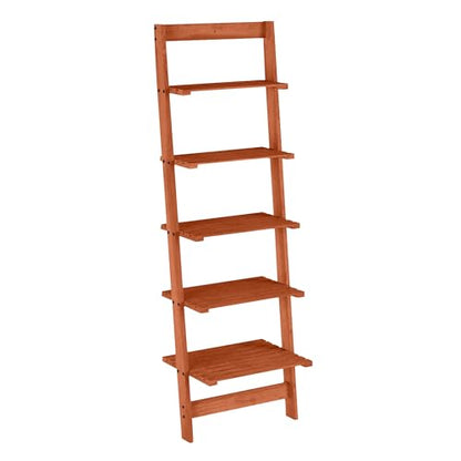 5-Tier Ladder Shelf - 50-Inch Narrow Leaning Bookshelf - Wooden Bookcase for Living Room, Bathroom, Kitchen, Office, or Bedroom Furniture by Lavish Home (Cherry) - color: Cherry