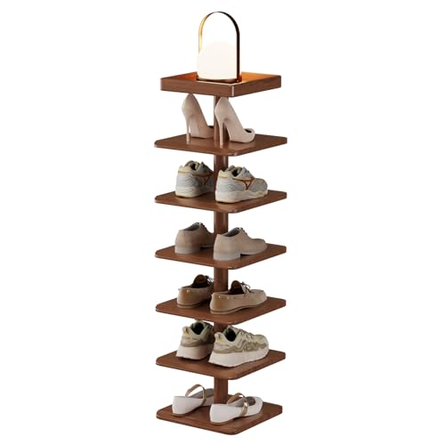 6-Tier Vertical Shoe Rack, Narrow Shoe Tower for Small Space - color: Walnut, size: 11.4"D×10.8”W×43.3"H