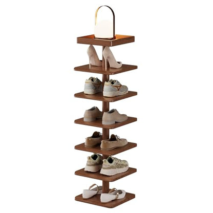 6-Tier Vertical Shoe Rack, Narrow Shoe Tower for Small Space - color: Walnut, size: 11.4"D×10.8”W×43.3"H