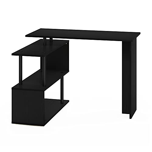 Furinno Moore L-Shape Computer Desk with 3-Tier Shelves, Americano - color: Americano/Black, style: 3-Tier Shelves Desk