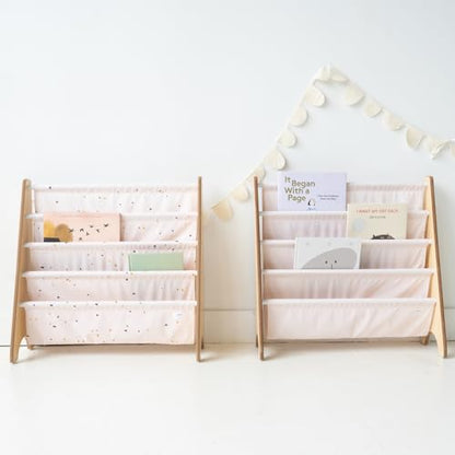 3 Sprouts Recycled Kids Bookshelf, Holds 35 Books, 4-Tier, Terrazzo Pink | Space-saving bookshelf, Children's room, Toddler bookcase organizer, Ages 3+, Book/toy storage, Front-facing, Covers visible - color: Terrazzo Pink