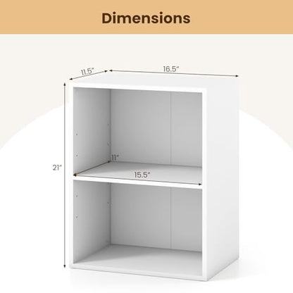 Giantex 2-Cube Bookshelf and Bookcase, 2-Layer Storage Shelf w/Large-Capacity Open Storage Space for Living Room Bedroom Study Office, Multi-Functional Furniture Display Cabinet, White | Display Shelf with Open Storage Space for Living Room, Home Office,