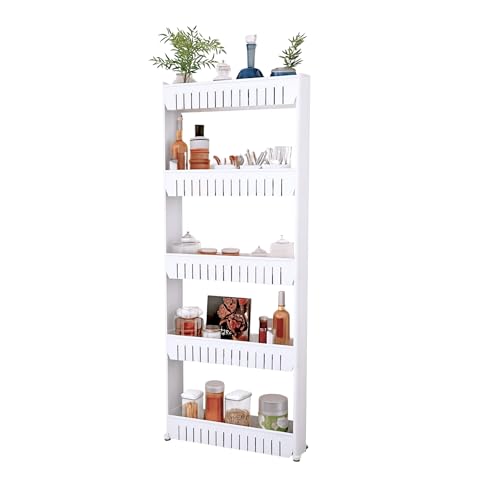 Slim Rolling Storage Cart - 5-Tier Utility Cart with Wheels for Bathroom, Kitchen, and Laundry Room - Bathroom Shelves by Lavish Home (White) - size: 5-Tier
