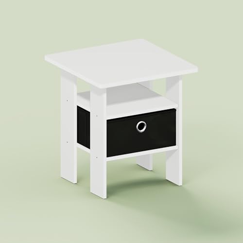 Ipoh End Table, Nightstand, Side Table with Bin Drawer for Small Spaces, Living Room, Bedroom, White/Black - color: White/Black