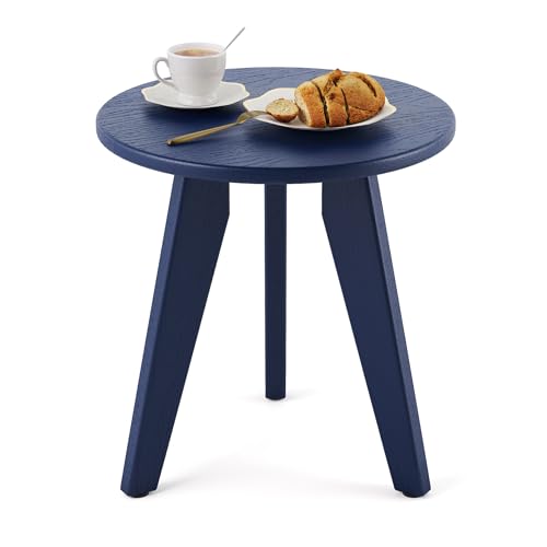 HDPS Outdoor Side Table, Small Round End Table for Outdoor, Navy | Outdoor Round Accent Table For Patio,Porch,Garden,Companion to your Chairs, Weather-Resistant, Easy Clean, Quick Assembly - color: Navy