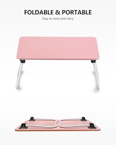 ZEAPTAC Laptop Bed Desk, Foldable Lap Desk, Portable Lap Table, Bed Table, Laptop Stand, Lightweight & Mini Table for Breakfast/Picnic/Drawing/Couch/Floor - Pink - color: Pink