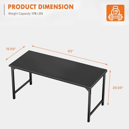 Sweetcrispy Small Computer Desk, 63" Office Writing Desk with Metal Frame & Wooden Top, X-Shaped Reinforcement, Student Study Home Bedroom Table, Black - color: Black, size: 63-Inch