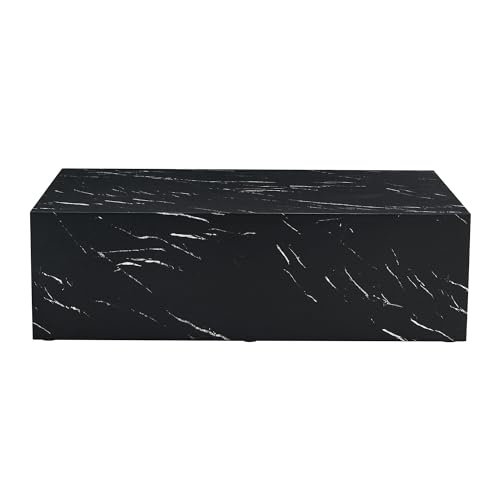 39" Rectangular Compact Coffee Table,Small Cube End Table,Modern Side Table with Stylish Faux Marble Pattern,Minimalist Accent Table for Living Room,Office,Apartment,Nightstand(Black,39") - color: Black,39.9"