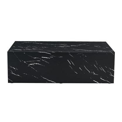 39" Rectangular Compact Coffee Table,Small Cube End Table,Modern Side Table with Stylish Faux Marble Pattern,Minimalist Accent Table for Living Room,Office,Apartment,Nightstand(Black,39") - color: Black,39.9"