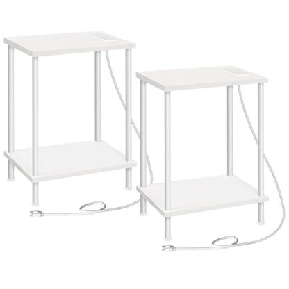 HOOBRO Side Table with Charging Station, Set of 2 End Tables with USB Port and Outlets, Nightstand with 2-Layer Storage Shelves for Small Spaces, Living Room, Bedroom, White WW09UBZP201 - color: White