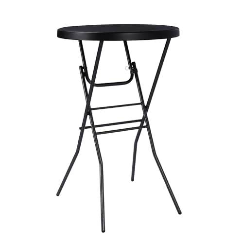 pollilar Cocktail Table 28in Portable Folding Bar Height Table, Compact Round High Top Plastic & Steel Bistro with Removable Legs, Indoor Outdoor RV Patio Catering Parties Commercial Events-Black - color: Black
