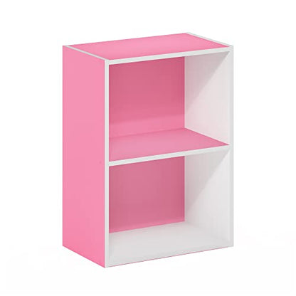 Furinno Luder Bookcase / Book / Storage, 2-Tier, Pink/White - color: White/Pink, size: 2-Tier, 9 x 16 x 21