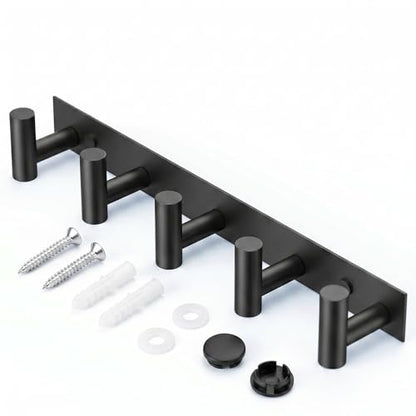 Black Coat Wall Mounted Rack with 5 Hooks, Coat Rack Hooks Suitable for Coats, Keys, Hats, Bags and Towels, Essential for Bathroom and Living Room Storage (1Pack)