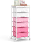 Rolling Storage Cart with 6 Drawers and Wooden Tabletop, Lockable Wheels Utility Cart for Art Studios, Office Supplies & Craft Room Organization (Pink) - color: Pink