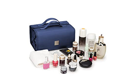 Roll Up Makeup Bag, Travel Toiletry Bag for Women with 4 Clear TSA Approved Pouches, Hanging Travel Organizer, Folding Cosmetic Bag for Men and Women - color: Navy