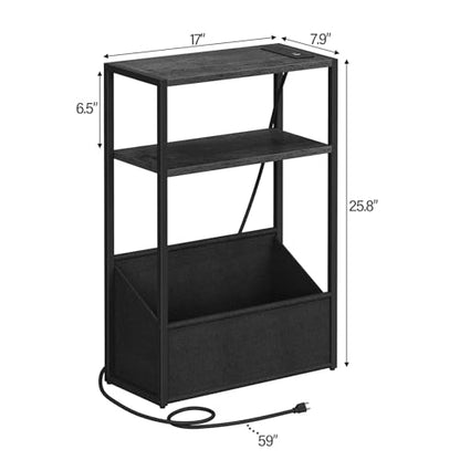 TUTOTAK Keep Phones Charged & Books Organized with Slim 3-Tier Side Table with Charging Station for Living Room Bedroom Charcoal Grey TB01BY095 - color: Charcoal Grey