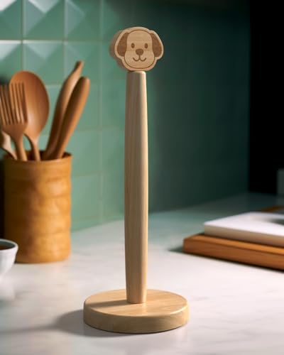KitchLife Cute Wooden Paper Towel Holder Countertop - Solid Freestanding Paper Towel Dispenser Stand Organizer with Anti-Skid Base (Dog) - style: Dog