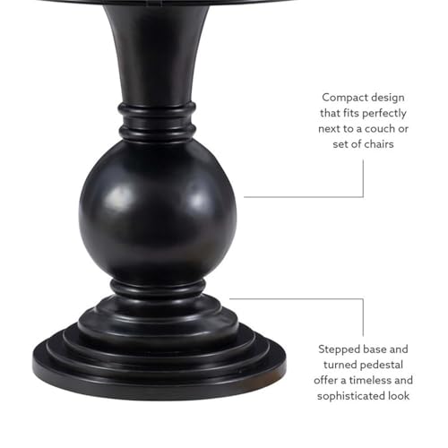 Pemberly Row Set of 2 Round Wood Accent Tables with Pedestal Base in Jet Black