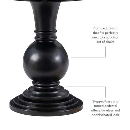 Pemberly Row Set of 2 Round Wood Accent Tables with Pedestal Base in Jet Black