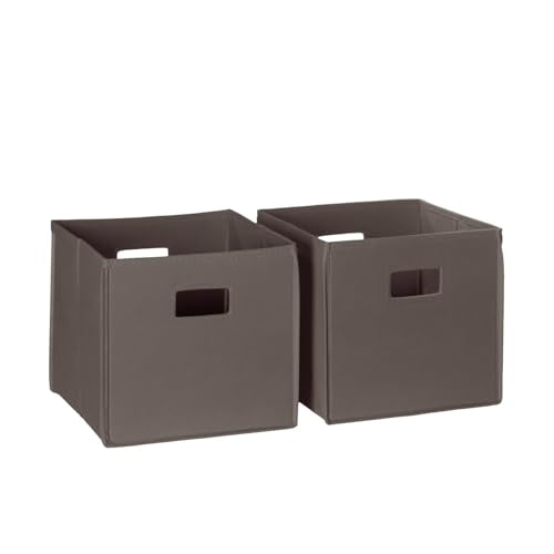 RiverRidge Folding Storage Bins - 2-pack of 10in Tall Brown Cubes | Fabric Bins, Set of 2 Storage Cubes, Cut-out Handles, Playroom Closet Organizer, Collapsible Cubby with Bottom Board Insert - color: 2 Brown 10in H Bins